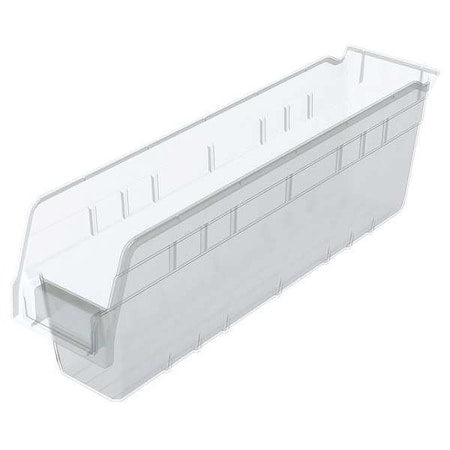 Shelf Storage Bin, Plastic, Clear, 6 in H, 4 1/8 in W, 17 7/8 in L