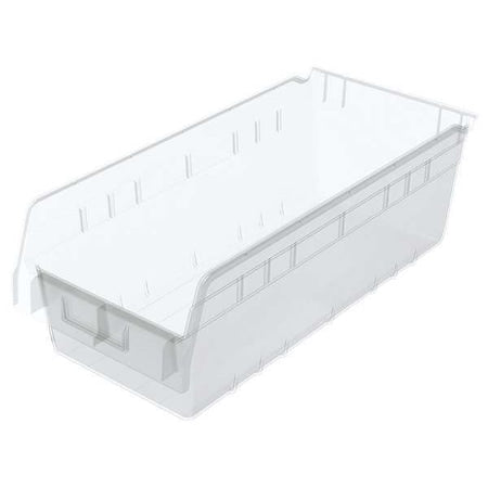 Shelf Storage Bin, Plastic, Clear, 6 in H, 8 3/8 in W, 17 7/8 in L