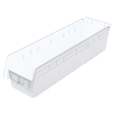 Shelf Storage Bin, Plastic, Clear, 6 in H, 6 5/8 in W, 23 5/8 in L