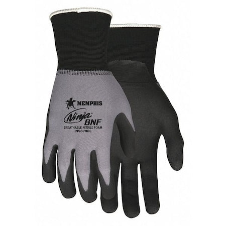 Coated Gloves, Nitrile, Sandy, Palm, 4 Abrasion Level, Black, S 1 PR