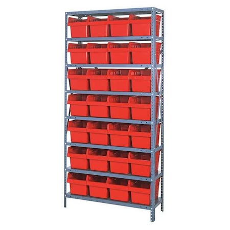 Steel Bin Shelving, 12 in D x 75 in H x 36 in W, 8 Shelves, Red