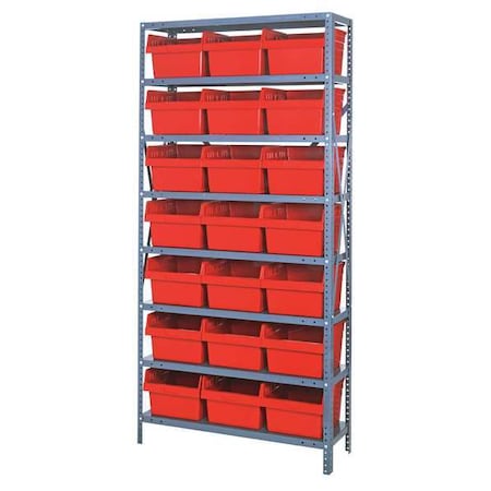 Steel Bin Shelving, 12 in D x 75 in H x 36 in W, 8 Shelves, Red
