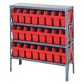 Steel Bin Shelving, 12 in D x 39 in H x 36 in W, 4 Shelves, Red