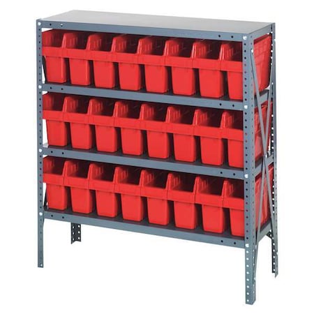 Steel Bin Shelving, 12 in D x 39 in H x 36 in W, 4 Shelves, Red