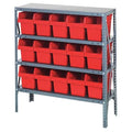 Steel Bin Shelving, 12 in D x 39 in H x 36 in W, 4 Shelves, Red