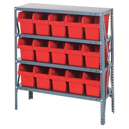 Steel Bin Shelving, 12 in D x 39 in H x 36 in W, 4 Shelves, Red