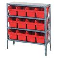 Steel Bin Shelving, 12 in D x 39 in H x 36 in W, 4 Shelves, Red