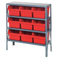Steel Bin Shelving, 18 in D x 39 in H x 36 in W, 4 Shelves, Red