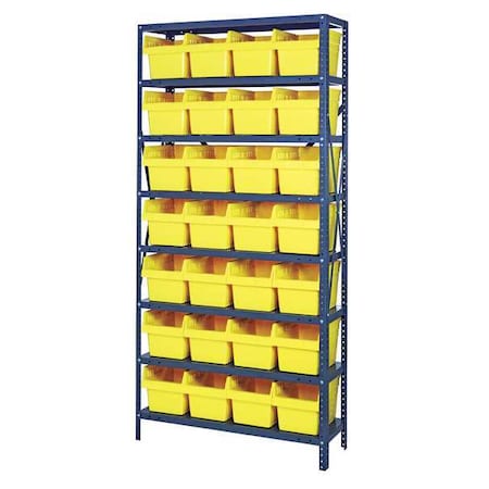 Steel Bin Shelving, 12 in D x 75 in H x 36 in W, 8 Shelves, Yellow