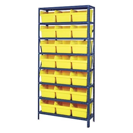 Steel Bin Shelving, 12 in D x 75 in H x 36 in W, 8 Shelves, Yellow
