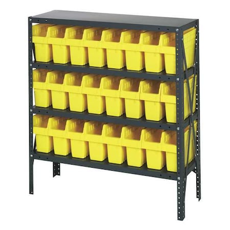 Steel Bin Shelving, 12 in D x 39 in H x 36 in W, 4 Shelves, Yellow