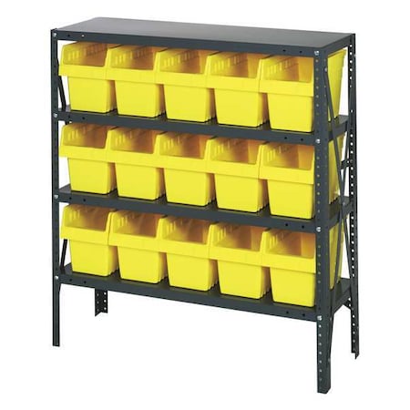 Steel Bin Shelving, 12 in D x 39 in H x 36 in W, 4 Shelves, Yellow