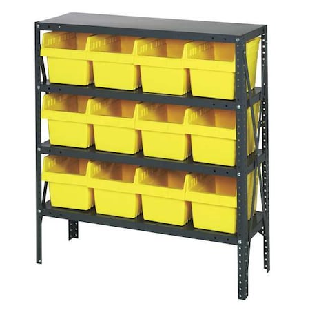 Steel Bin Shelving, 18 in D x 39 in H x 36 in W, 4 Shelves, Yellow