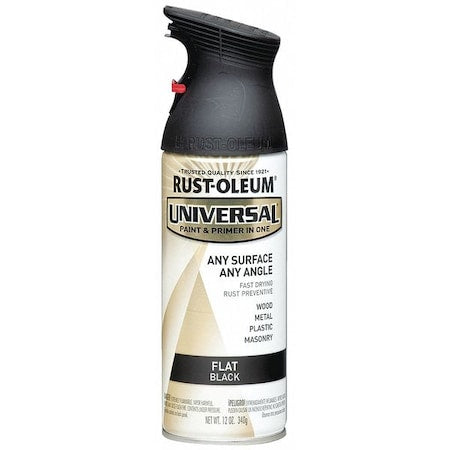 Spray Paint, Black, Flat, Solvent, 12 oz