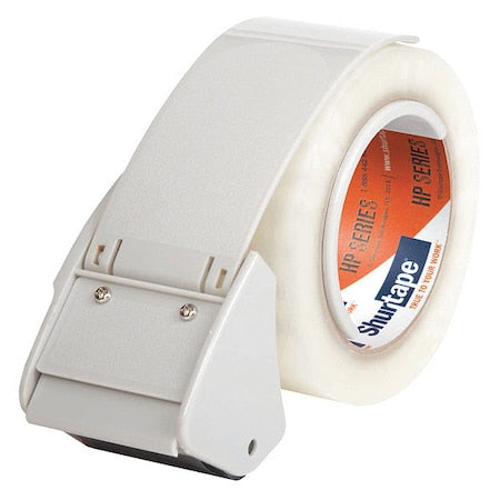 Tape Dispenser, 2 in Max. Tape Width. 5 1/2 in Tape Core Dia, Pistol, Plastic, Gray