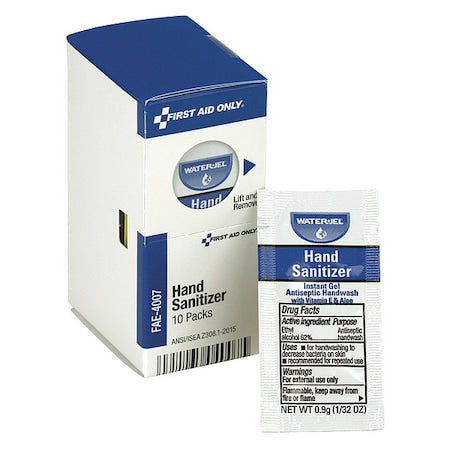 Hand Sanitizer Packets, Gel, 9.38 mL, Ethyl Alcohol, Fragrance Free, 10 PK