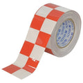 Floor Marking Tape, Polyester, Checkered, Red, White, 3 in W., 8 mil Thickness
