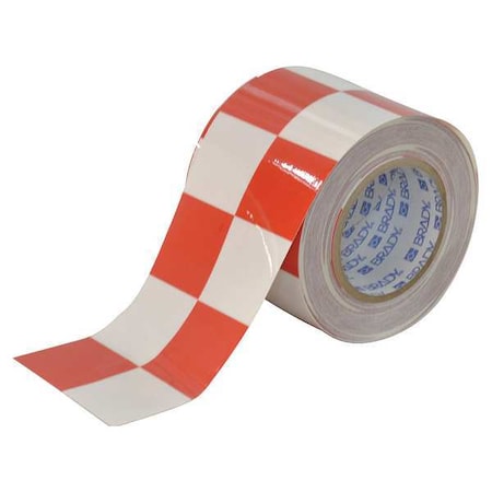 Floor Marking Tape, Polyester, No Legend, Red, White, 4 in W., 8 mil Thickness