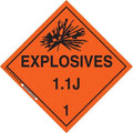 DOT Container Placard, Explosives 1.1 J 1, B-946 Pressure Sensitive Vinyl, 10-3/4"" W x 10-3/4"" H