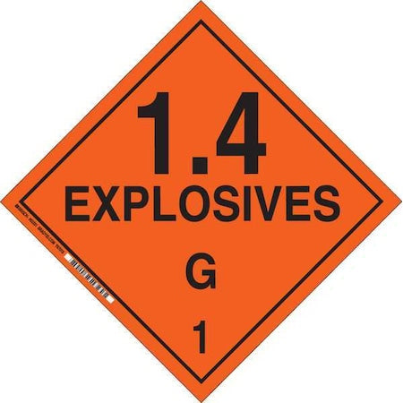 DOT Container Placard, 1.4 Explosives G 1, B-946 Pressure Sensitive Vinyl, 10-3/4"" W x 10-3/4"" H