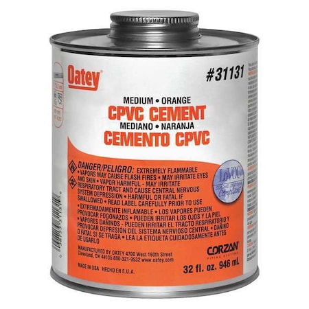 Pipe Cement, 32 fl oz, Orange