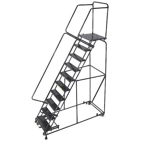 133 in H Steel Rolling Ladder, 10 Steps, 450 lb Load Capacity