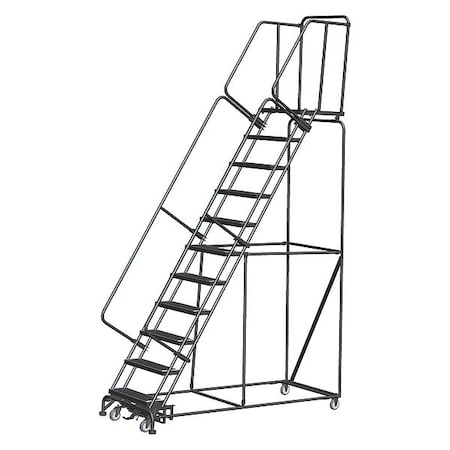 143 in H Steel Rolling Ladder, 11 Steps, 450 lb Load Capacity