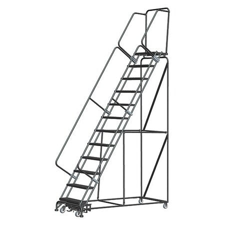 153 in H Steel Rolling Ladder, 12 Steps, 450 lb Load Capacity