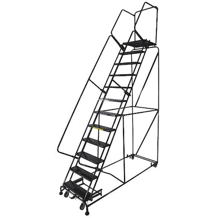 153 in H Steel Rolling Ladder, 12 Steps, 450 lb Load Capacity