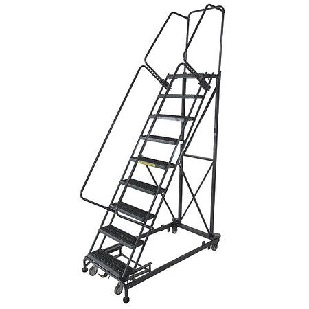 123 in H Steel Rolling Ladder, 9 Steps, 800 lb Load Capacity