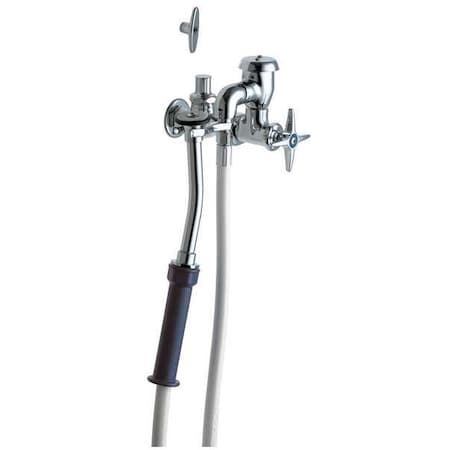 Wall-Mounted Bedpan Washer, Cross Handle, Inlet Size 1/2", Chrome Plated
