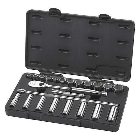 23 Piece 1/2" Drive 6 Point Standard & Deep SAE Mechanics Tool Set