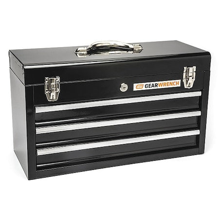 3-Drawer Tool Box, Steel, Black, 20 in W x 8-1/2 in D x 12 in H