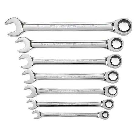 7 Piece 72-Tooth 12 Point Ratcheting Combination Metric Wrench Set