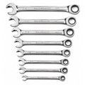 8 Piece 72-Tooth 12 Point Open End Ratcheting Combination SAE Wrench Set