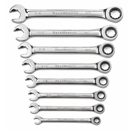 8 Piece 72-Tooth 12 Point Open End Ratcheting Combination SAE Wrench Set