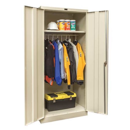 Wardrobe Storage Cabinet, 72 in H, 36 in W, 24 in D, Swing, Keyed, Tan, 1 Shelves, 0 Drawers