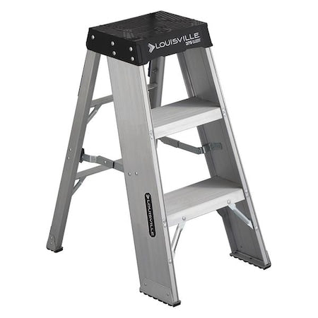 Step Stand, 3 Steps, 375 lb Load Capacity, 36 in Overall Height, Aluminum, Silver