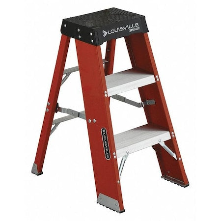 Step Stand, 3 Steps, 375 lb Load Capacity, 36 in Overall Height, Fiberglass, Orange/Silver