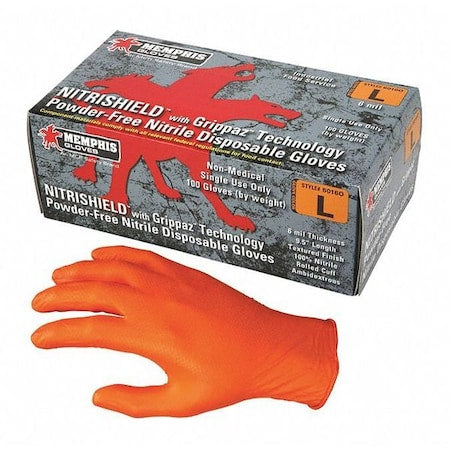 NitriShield with Grippaz, Nitrile Disposable Gloves, 6 mil Palm, Powder-Free, S, 100 PK, Orange