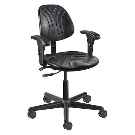 Polyurethane Drafting Chair, 15" to 20", Adjustable Arms, Black
