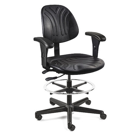 Drafting Chair Drafting Chair, Adjustable Arms, 19" to 26-1/2" Height, Polyurethane, Black