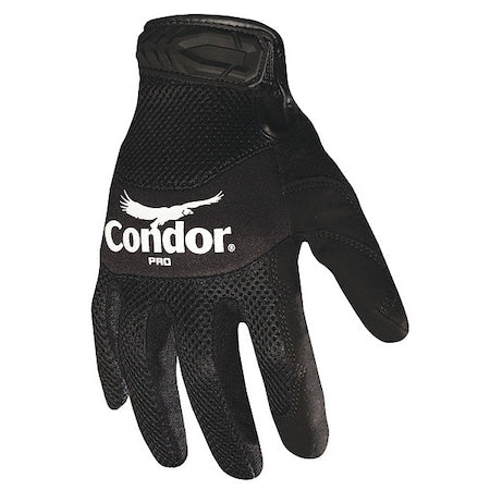 Mechanics Gloves, Synthetic Leather Palm, 2XL, Black