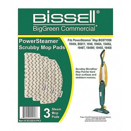 12 in Pad, 0.3 oz Dry Wt, White, Microfiber, PK3