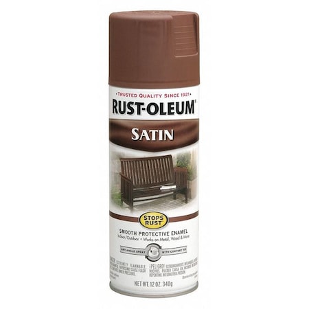 Spray Paint, Chestnut Brown, Satin, Solvent, 12 oz.