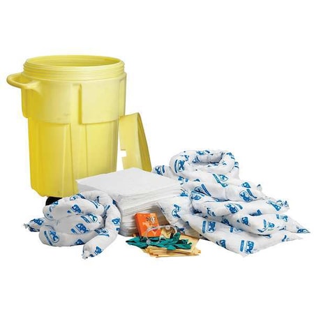 Spill Kit, 38 gal Volume Absorbed per Kit, 55 gal Capacity, Drum, Yellow