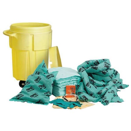 Spill Kit, 38 gal Volume Absorbed per Kit, 55 gal Capacity, Drum, Yellow