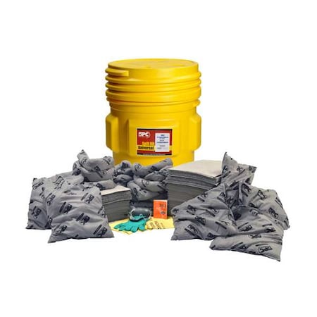 Spill Kit, 63 gal Volume Absorbed per Kit, 65 gal Capacity, Drum, Yellow