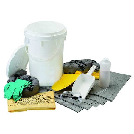 Spill Kit, 5 gal Volume Absorbed per Kit, 6 1/2 gal Capacity, Bucket, White