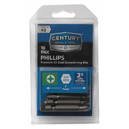 Phillips Power Screwdriver Bit, 2,10Pk